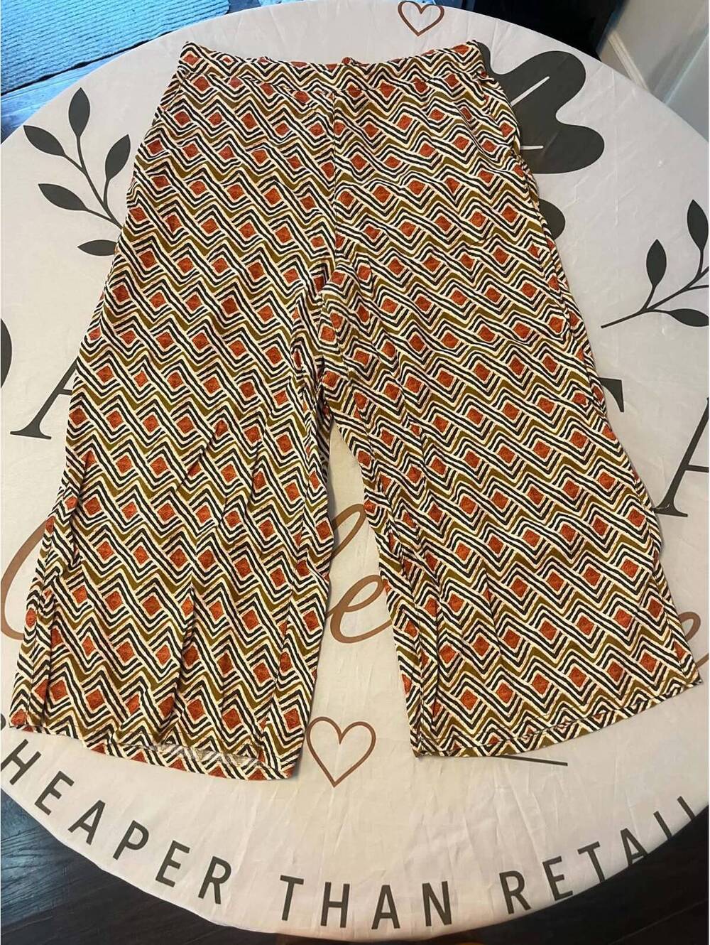 Tahari 100% Linen Wide Leg Patterned Pants XL
